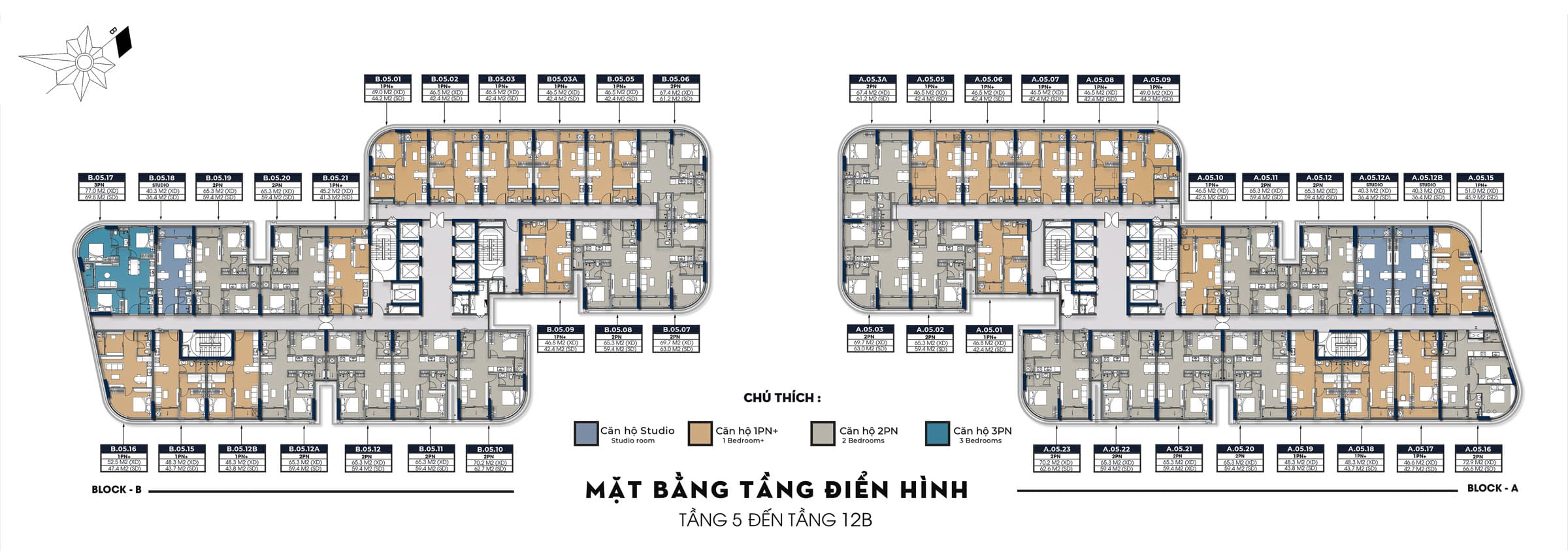 Mặt bằng tầng 5 đến 12B dự án A&K Tower