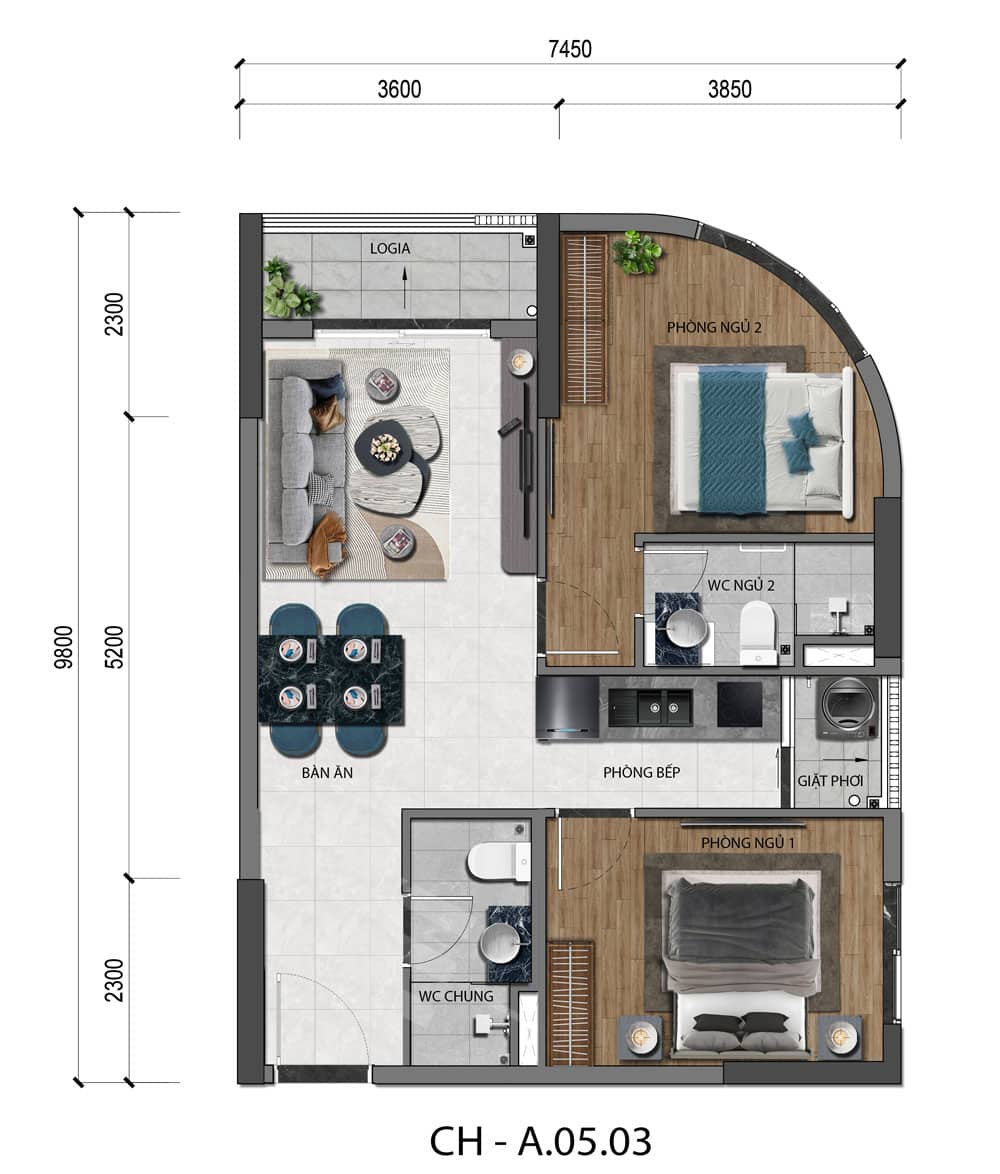 Thiết kế căn hộ 2PN