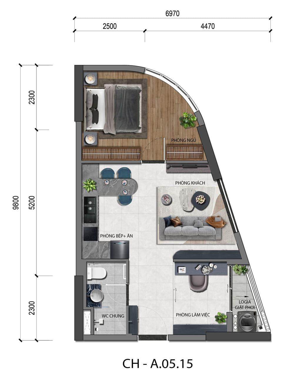 Thiết kế căn hộ 1PN+