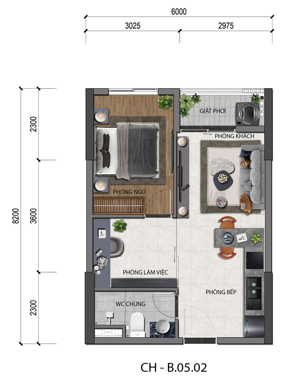 Thiết kế căn hộ 1PN+
