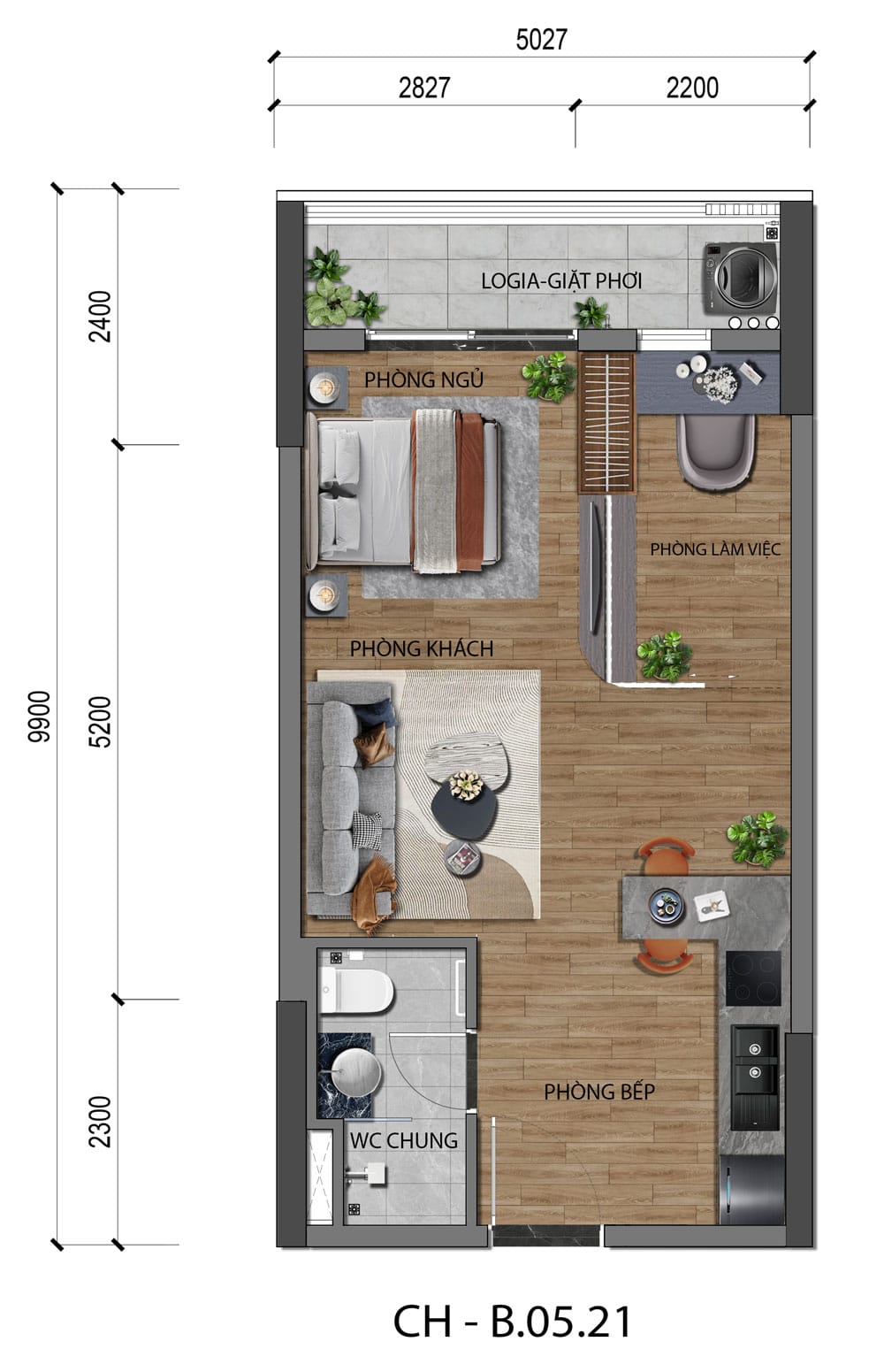 Thiết kế căn hộ 1PN+