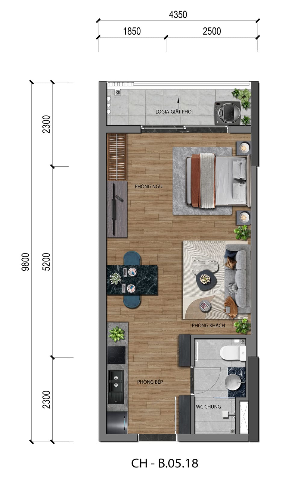 Thiết kế căn hộ Studio AK Tower
